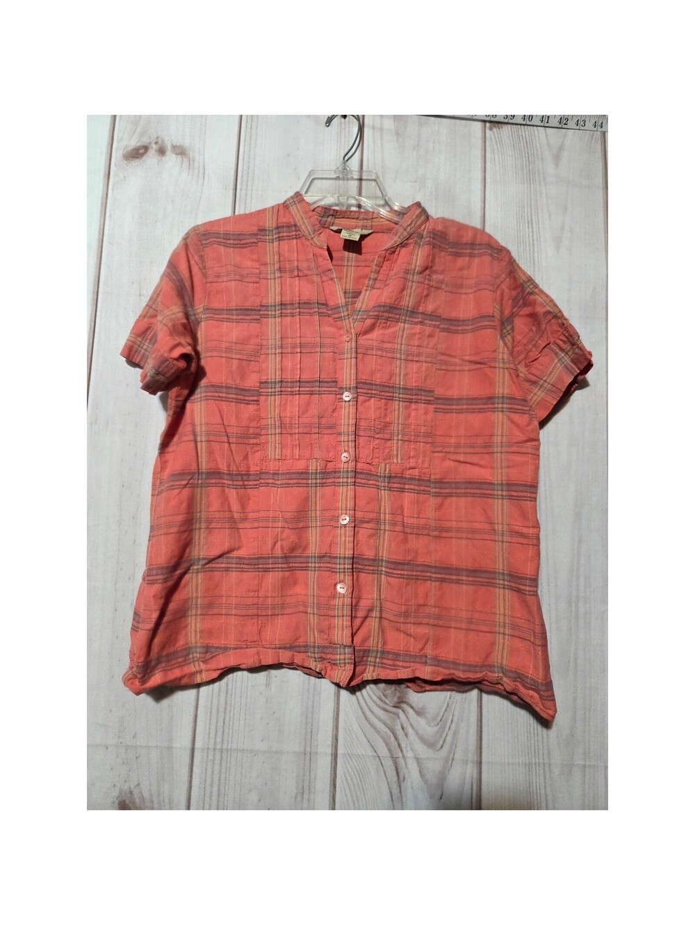 Woolrich Womens Coral Plaid Button Down Short Sleeve Shirt Size M Outdoors